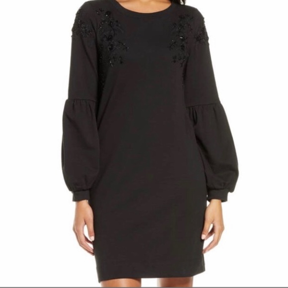 Lilly Pulitzer Dresses & Skirts - Lilly Pulitzer Embellished Bartlett Sweatshirt Dress Onyx Black Bead Sequin
